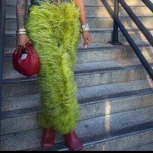 Green Fur Jean Pants